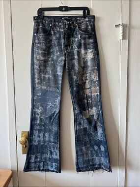 Adaptation Hand Dyed Bleach Block Printed Bootcut Split Seam Boyfriend Jeana